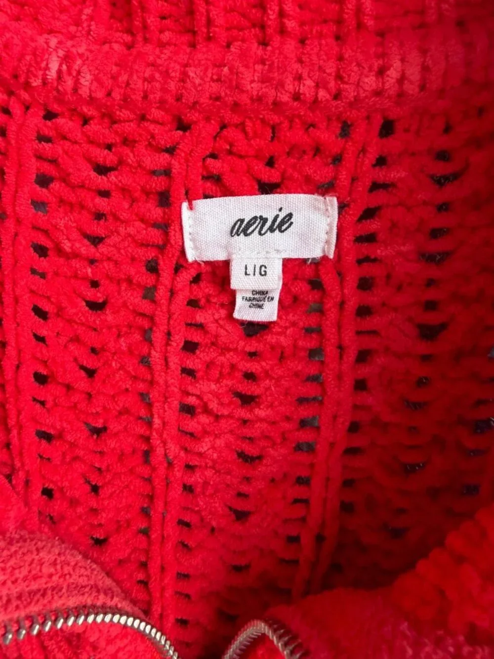 AERIE Long Sleeve 1/4 Zip Open Knit Oversized Soft Red Sweater Size L. - Picture 3 of 8
